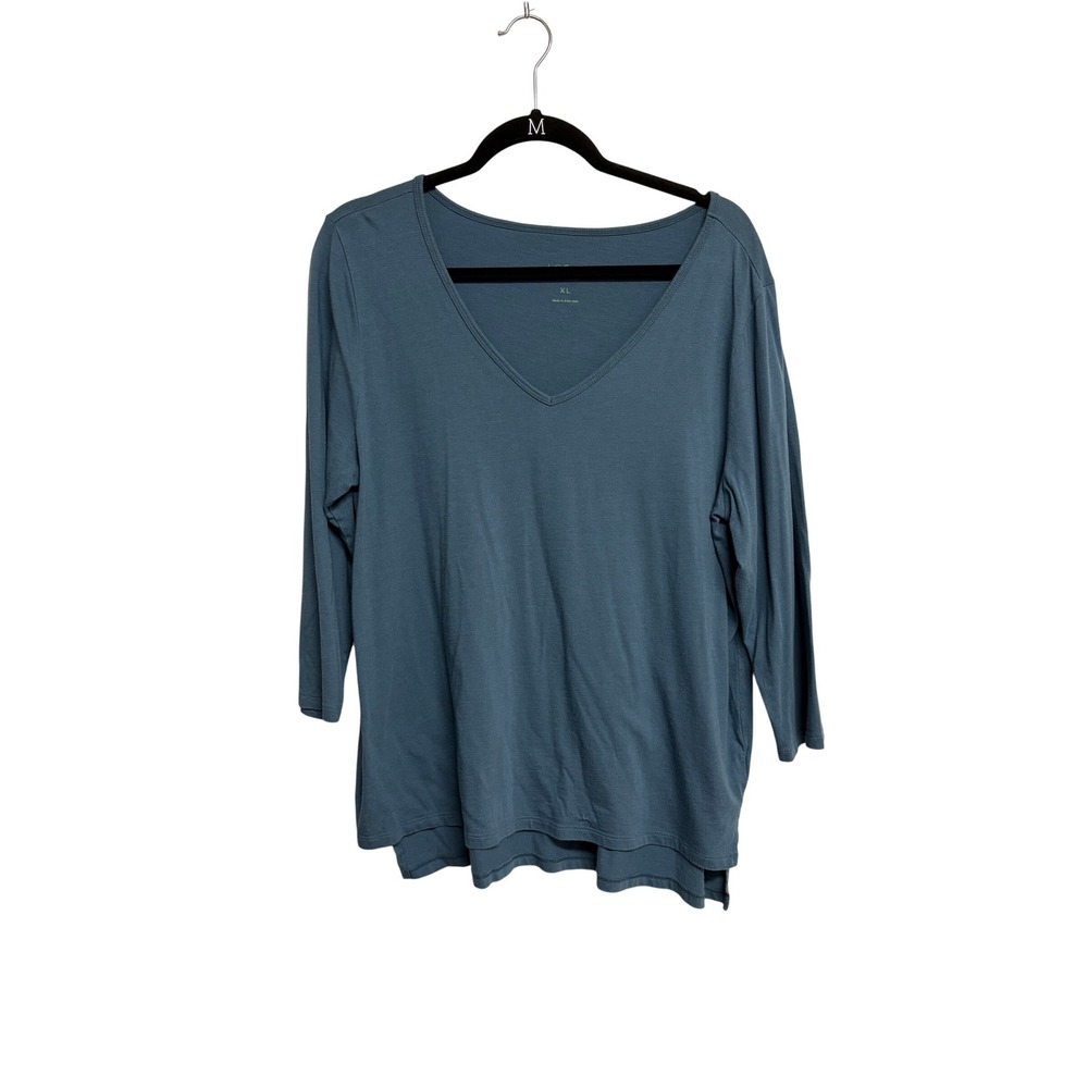 LOGO Instant Chic Blue Long Sleeve V-Neck Shirt Women's Size XL‎